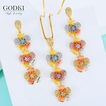 

GODKI Luxury Flower Bold Nigerian Necklace Earring Jewelry Sets For Women Wedding Cubic Zircon Indian Dubai Bridal Jewelry Sets