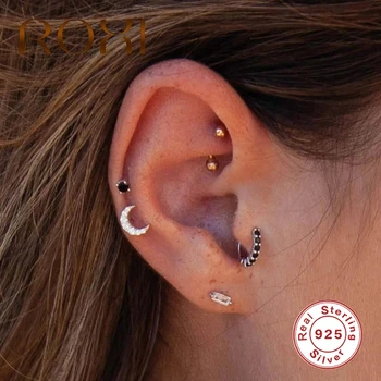 

ROXI Cool Silver 925 Jewelry Threaded Single Ladder Square Zircon Mini Stud Earrings for Women Piercings Pendientes Kolczyki