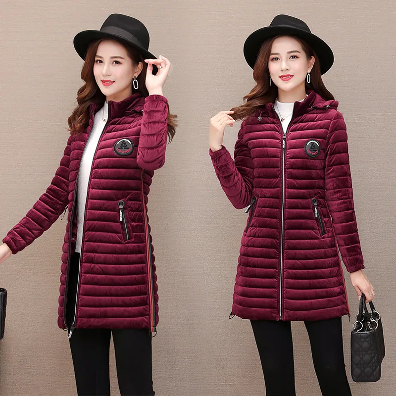 

Gold Velvet Cotton Coat Women's 2019 Fall And Winter Clothes New Mid-length Cotton-padded Clothes Women's Slim Fit Fashion Thick
