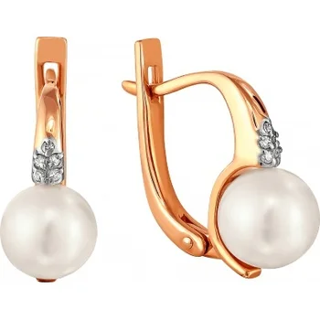 

Примаэксклюзив earrings with pearls and cubic zirconia in red gold