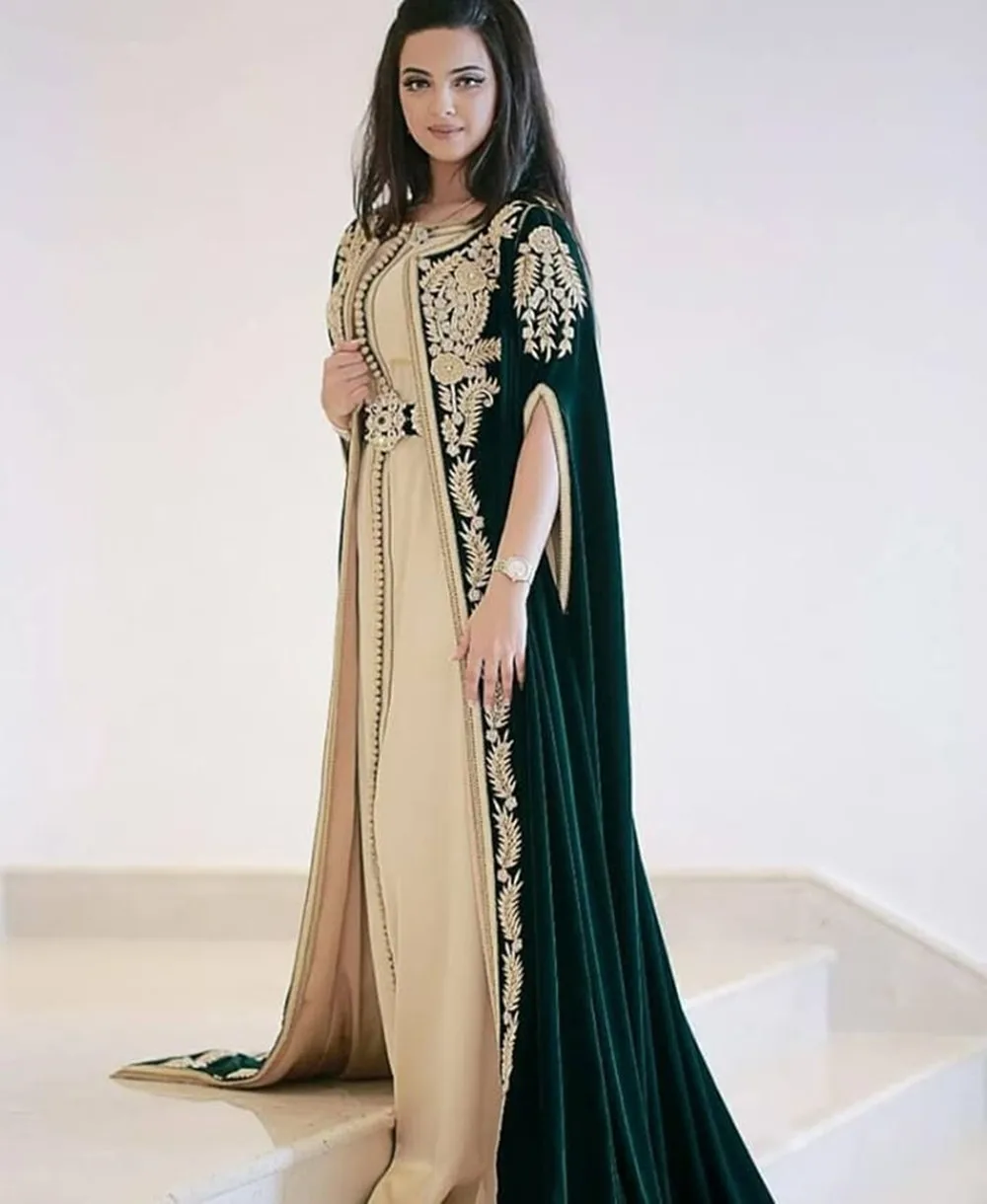 

2021 Moroccan Caftan Whit Embroidery Evening Dress Luxury Velour robe de soiree Prom Gowns graduation