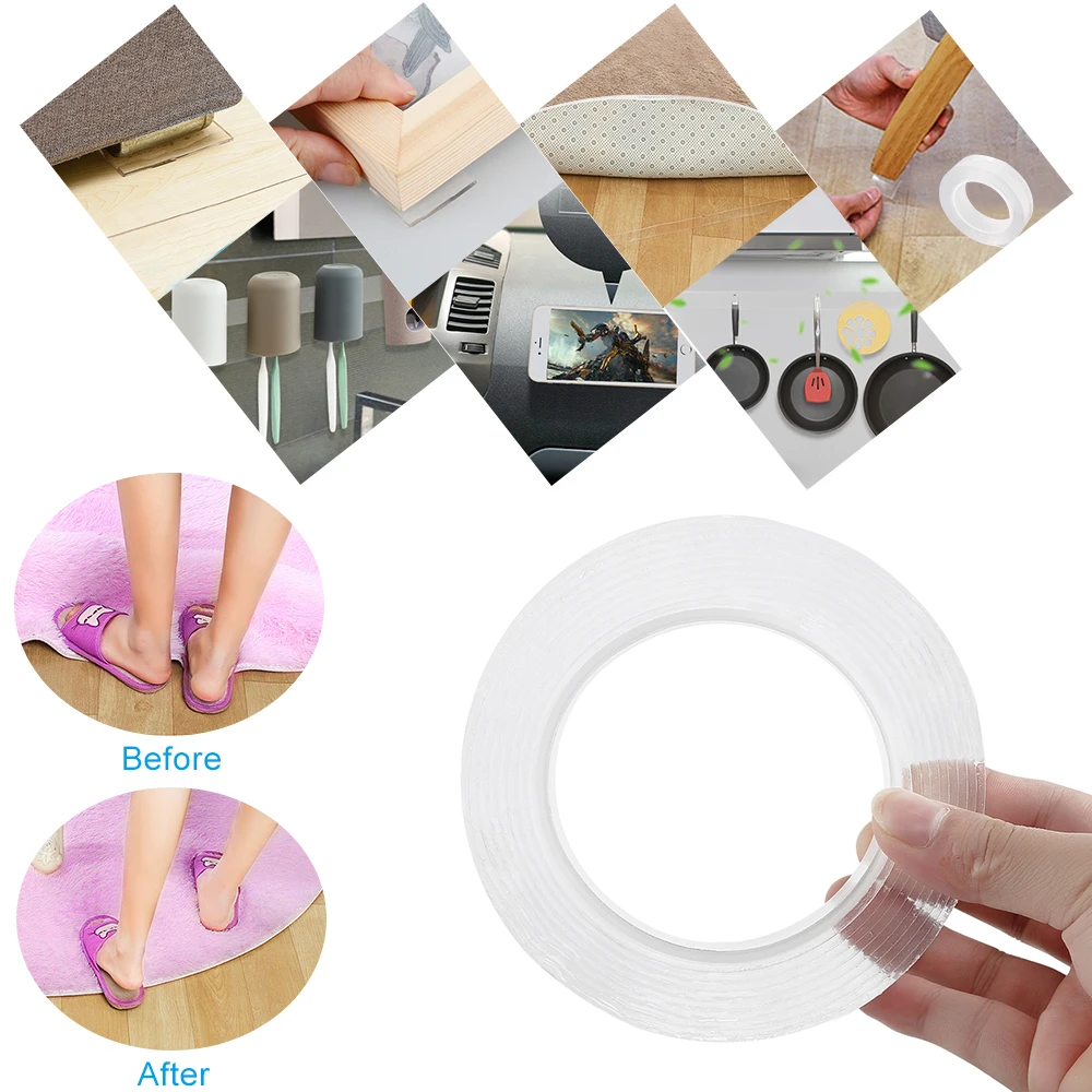 1/2/3/5m Reusable Double-Sided Adhesive Nano Traceless Tape Removable Sticker Washable Adhesive Loop Disks Tie Glue Gadget