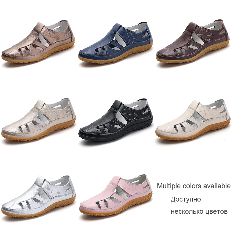 Summer Women Gladiator Sandals Ladies Hollow Casual Comfortable Soft Leather Skin Genuine Leather Flat Beach Sandals women sandals,women flats,comfortable sandals