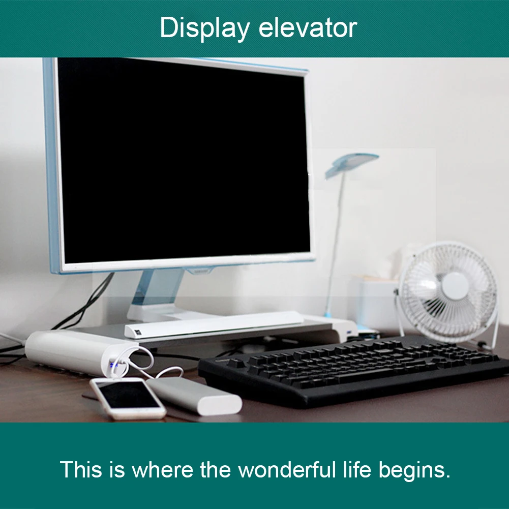  Aluminum Alloy Desktop Monitor Stand Non-slip Laptop Stand Riser with 4-ports USB Charging