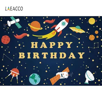

Laeacco Happy Birthday Universe Rocket Planet Cartoon Comic Backgrounds Photography Customize Backdrops Props For Photo Studio