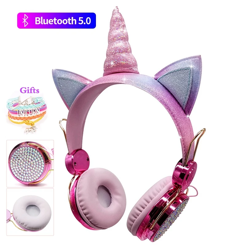 Unicorn Wireless Bluetooth Headphone With bracelet Cute Girl Kid Earphone Music Helmet Phone Children Headset Christmas Gifts