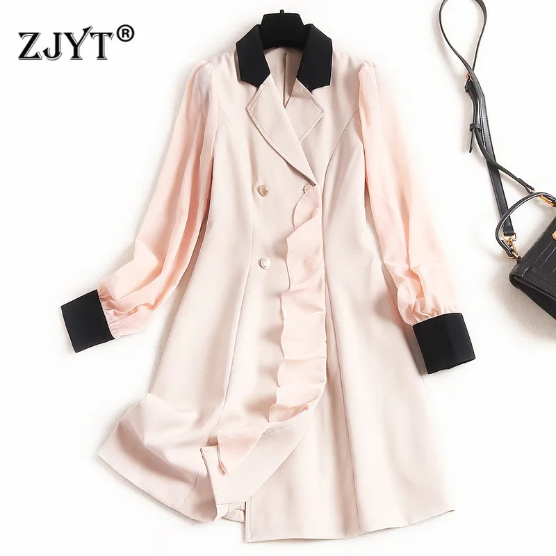 

2020 New Designer Spring Dress Women's Elegant Notched Collar Ruffles Patchwork Office Work Blazer Dress Female Vestidos