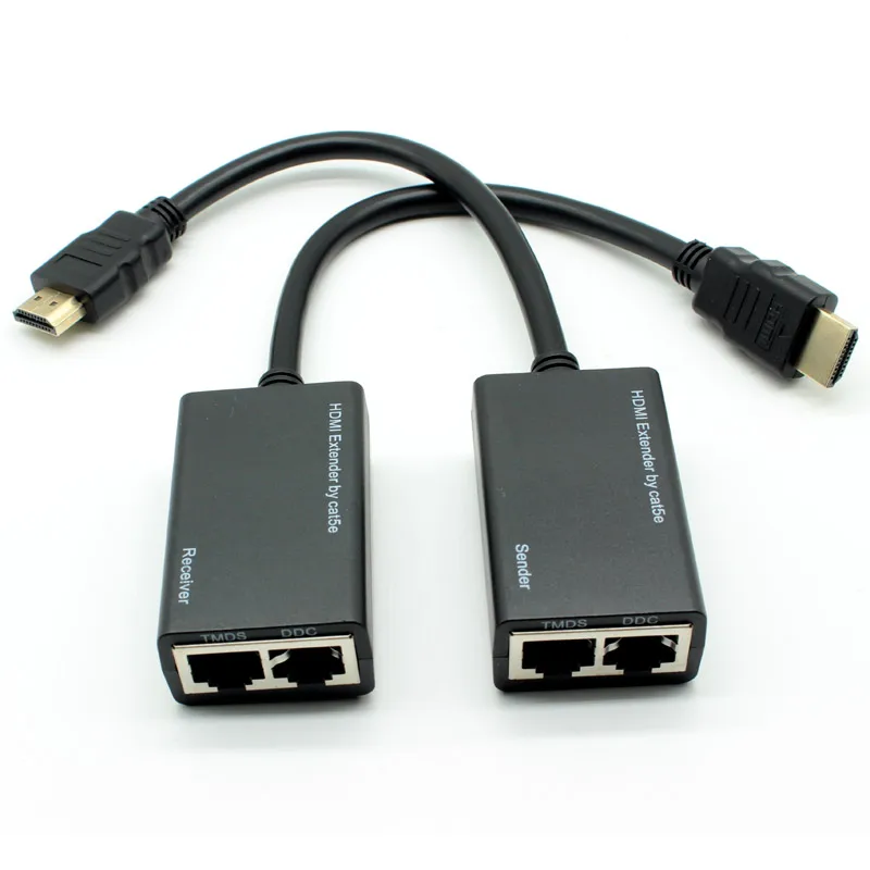 one pair HDMI Over RJ45 CAT-5e CAT-6 cable UTP LAN Ethernet Extender Repeater 1080P HDTV to 30 meters pair hdmi compatible to dual rj45 by cat5e cat6 utp lan ethernet balun extender repeater full hd 1080p 30m for ps3 stb hd dvd