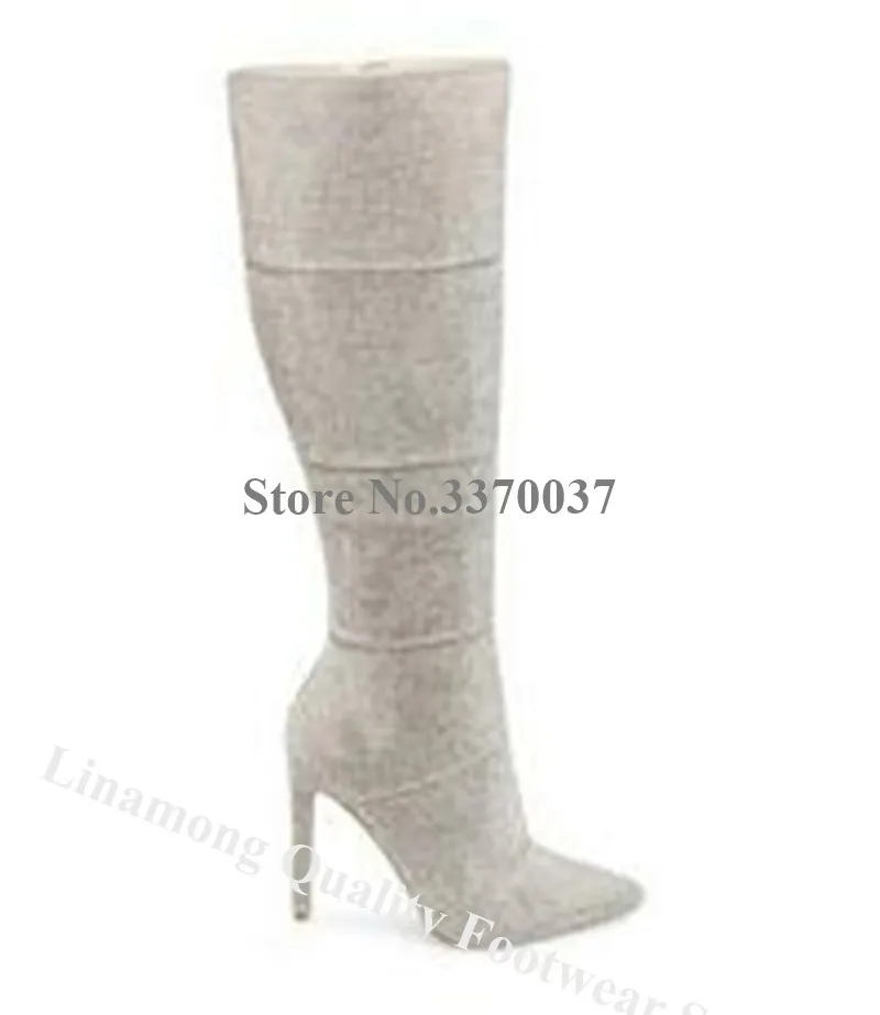 Linamong Bling острый носок стразы на тонком каблуке сандалии-гладиаторы по колено, сапоги, цвета: блестящий серебристый и с украшением в виде кристаллов длинные, с высоким каблуком; ботинки