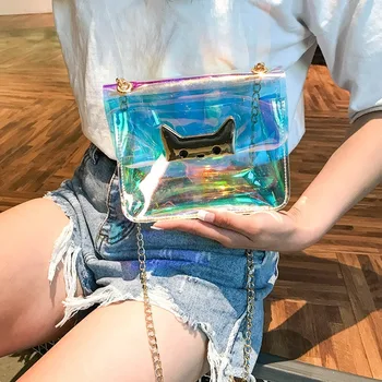 

2020 Summer New Laser Small Square Bag Trend Women's Shoulder Bag Messenger Bag Chain Bag Clear Bag