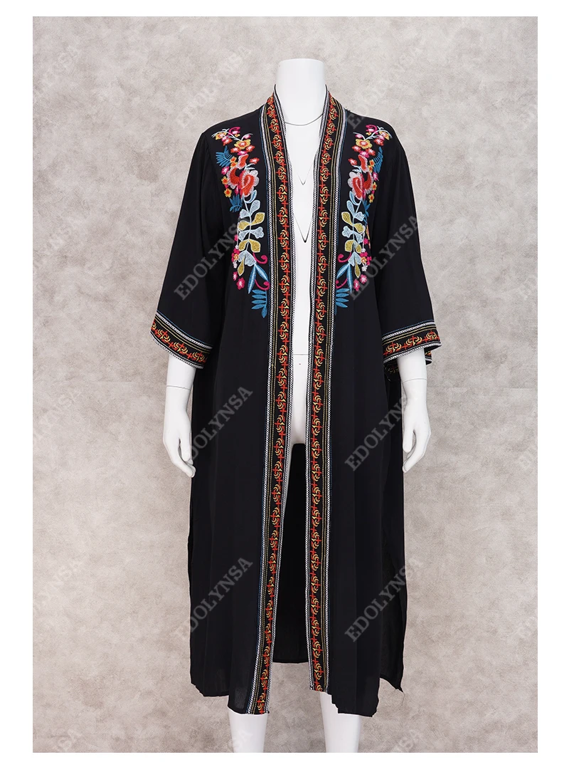 Embroidery Kaftan Beach Tunic Cotton Beach Cover up Saida de Praia Swimsuit Women Bikini cover up Pareo Sarong Beachwear#Q940