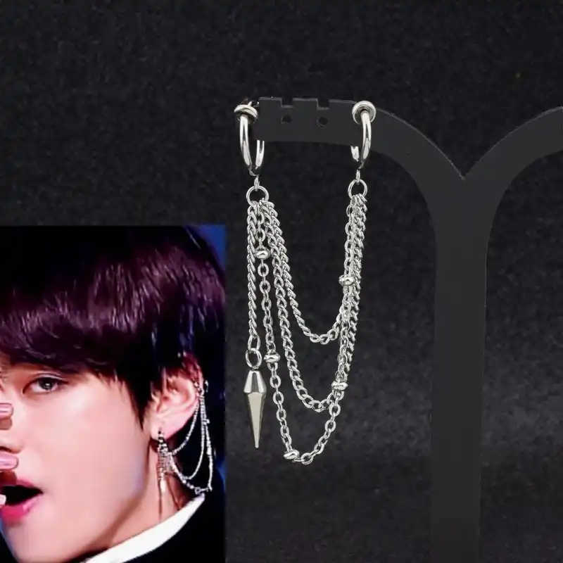 1 Pc Kpopアイドル同じスタッドピアスパンク耳骨チェーンイヤリング韓国vヒップホップジュエリーアクセサリー用男性女性brincos スタッド イヤリング Aliexpress