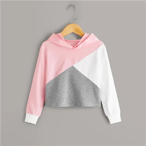 SHEIN Kiddie/Укороченный свитшот с капюшоном для маленьких девочек; Детские топы; коллекция года; осенние повседневные толстовки с длинными рукавами для подростков - Цвет: Многоцветный