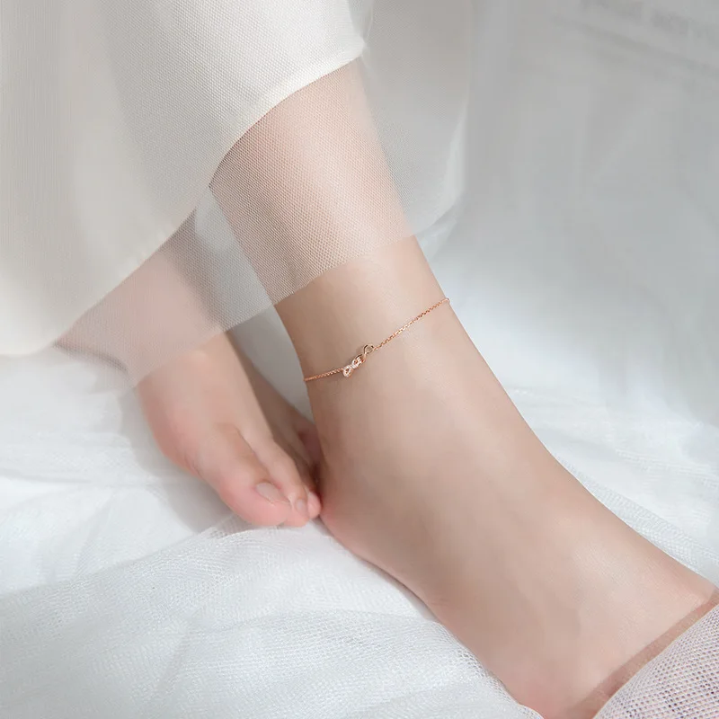 MIQIAO 925 Sterling Silver Simple Anklet Rose Gold Color Thin