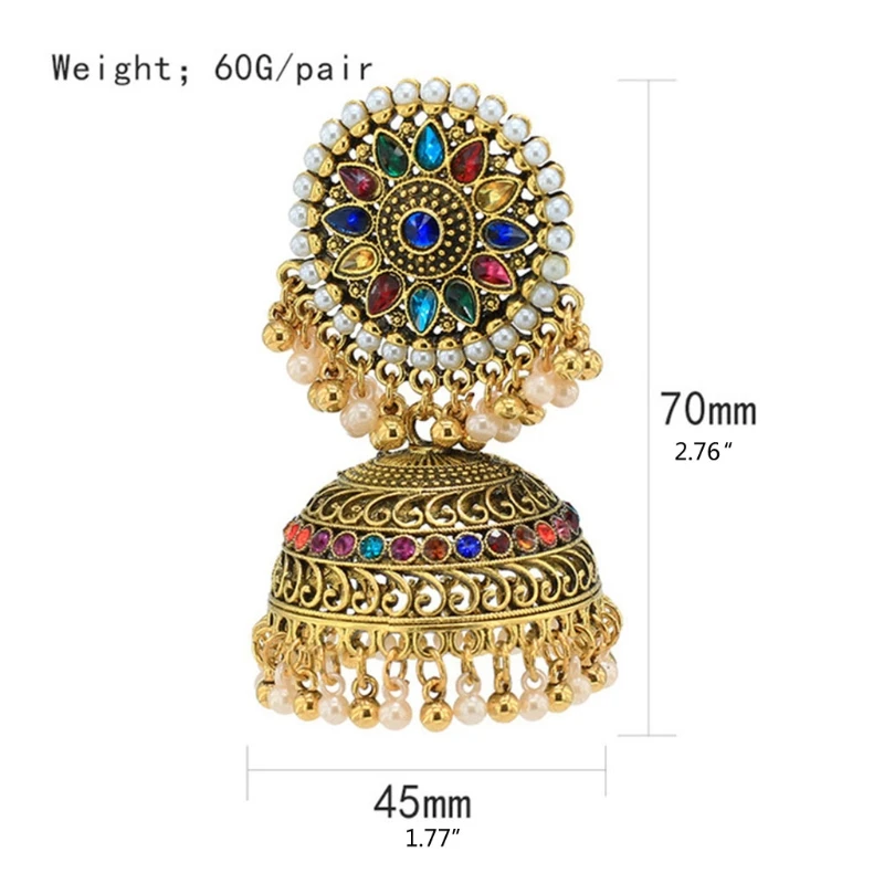 Exquisite earrings with a bohemian style, featuring ornate gold plating and charming bell accents. 