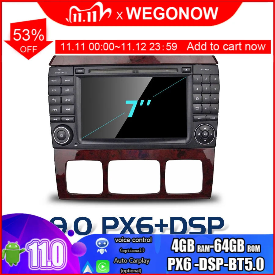 Автомобильный DVD-плеер PX6 DSP Android 9 0 4 Гб 64 8 ядер Wifi Bluetooth5.0 радио GPS карта для Benz W215 W220