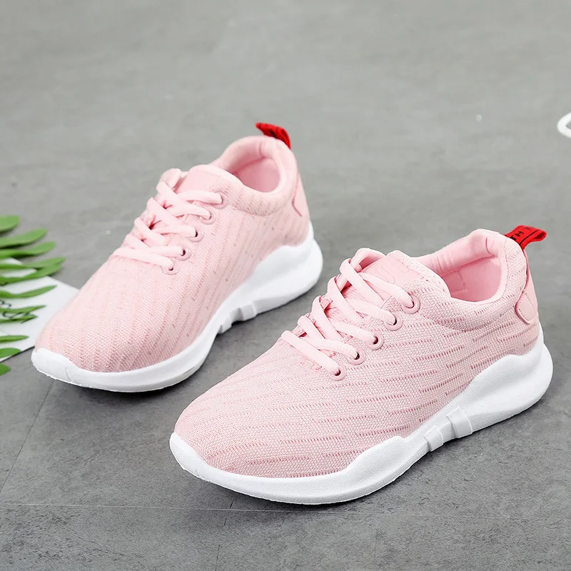 

New Style WOMEN'S Casual Shoes Lace-up Girl'S Running Athletic Shoes Summer New Style Breathable Fly Woven White Shoes