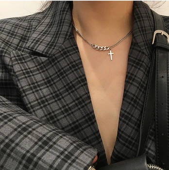 

Timeless Wonder Titanium Geo Chained Cross Choker Necklace Women Stainless Steel Jewelry Gothic Designer Top Ins Cute Gift 2351