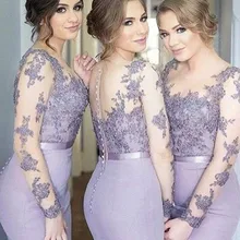 Кружева Аппликация Иллюзия невесты Платья Длинные Русалка Формальные Свадебные невесты с рукавом свадебное платье для гостей размера плюс