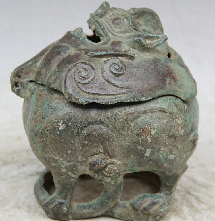 voge gem S2211 6&quot Old Chinese dynasty Bronze Animal Pi Xiu Beast face Incense Burner Censer | Дом и сад