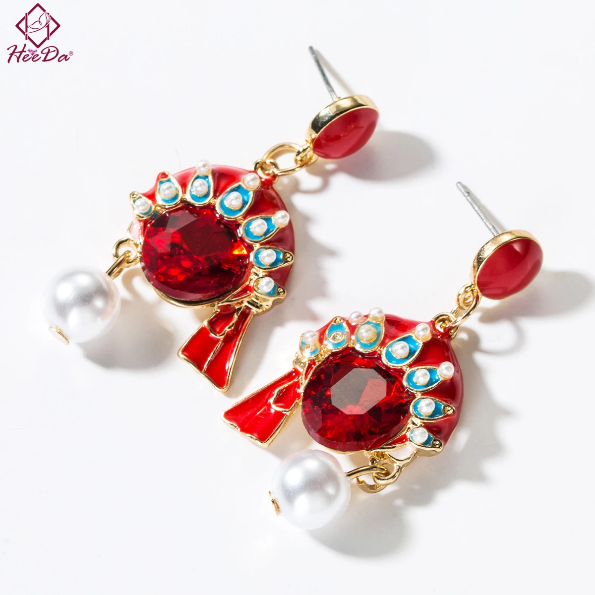 

Chinese Style Peking Opera Pearl Red Stud Earrings Women Vintage Ethnic Graceful Ear Accessories 2019 New Creative Jewelry