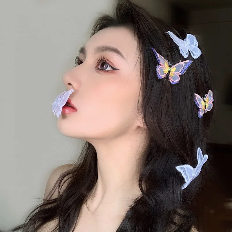 

MENGJIQIAO New Handmade Colorful Gauze Butterfly Hairpins Elegant Hair Clips For Women Fashion Summer Holiday Hair Accessories