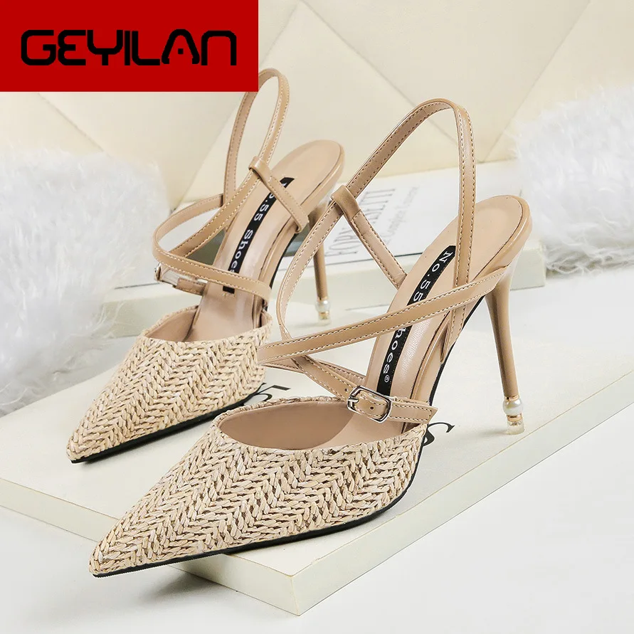 

2828-2 Korean-style Fashion Pointed Versatile High Heel Shoes Thin Heeled Low-Cut Sandals Sexy Cross Straps Elegant WOMEN'S Shoe