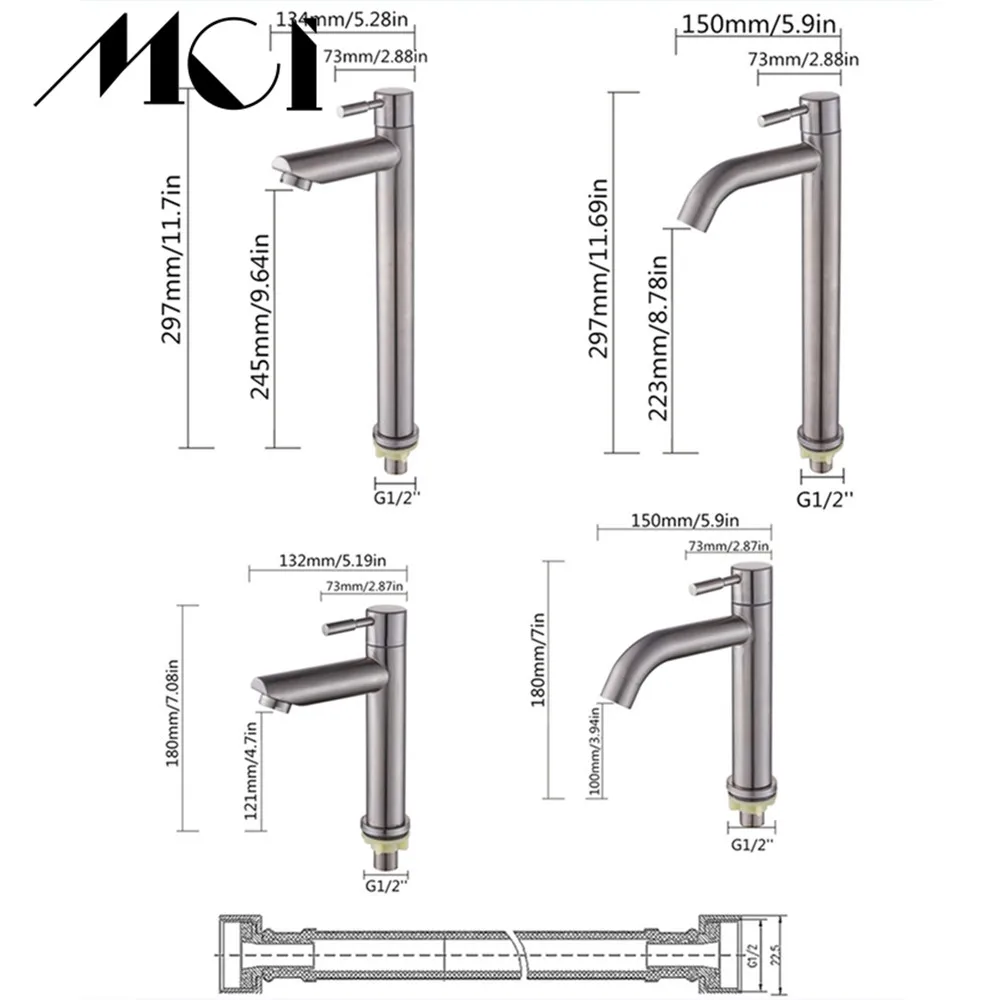 304 кран для раковины из нержавеющей стали на бортике, антикоррозийный кран для ванной, кухни, одиночный кран для холодной воды Mci