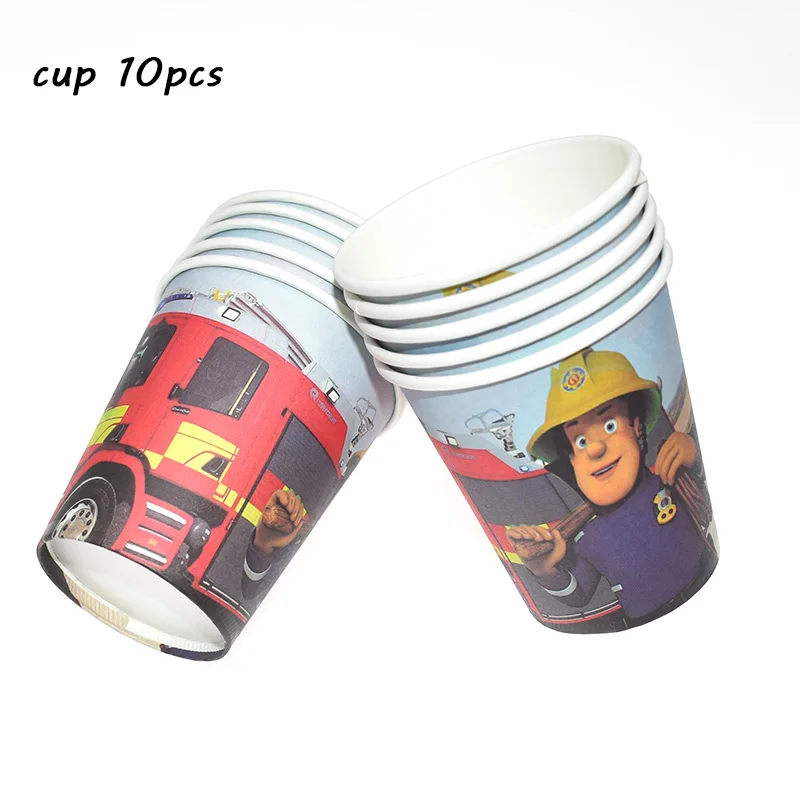 cup 10pcs Пожарный Сэм бумажные стаканчики и тарелки Baby Shower аксессуары для вечеринки, дня рождения принадлежности для вечеринки воздушный шар соломинки пожарный двигатель Fighter сувениры - Цвет: cup 10pcs