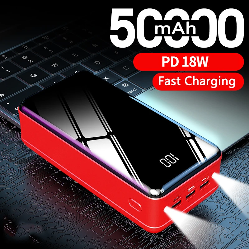 Power Bank 50000mAh 18W Fast Charging For iPhone 11 Xiaomi Powerbank External Battery Portable Charger Poverbank with Flashlight wireless power bank for iphone