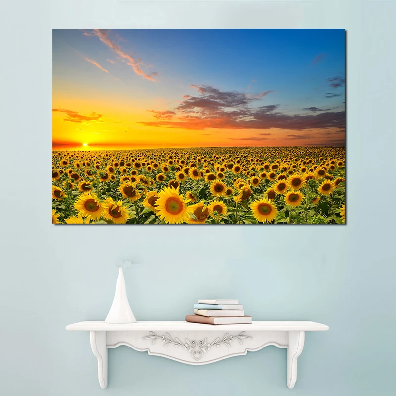 

Sunrise Sunflower Landscape Canvas Posters Prints Wall Art Painting Oil Decorative Picture Modern Living Room Home Decoration