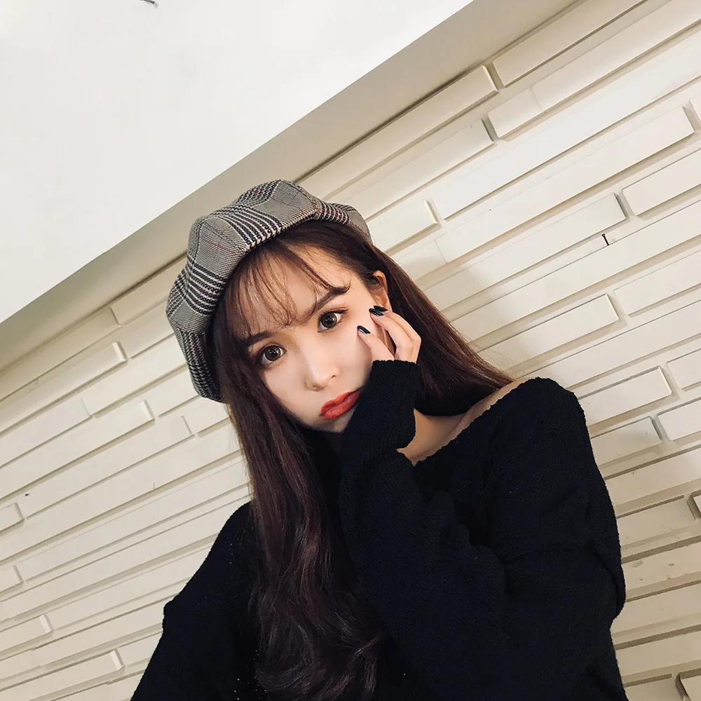 H7485 женский осенне-зимний берет шляпа Женская японская Ретро клетчатая береты Кепка Корейская Уличная Повседневная Студенческая Кепка для колледжа