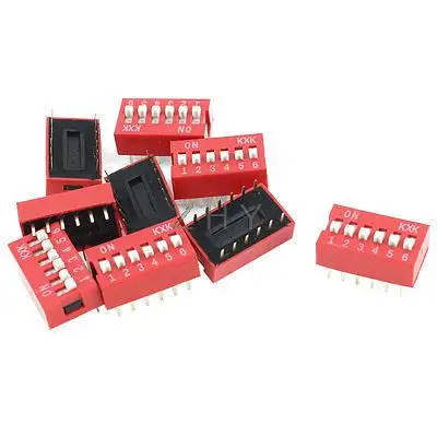 10 шт. DIP Mount Dual Row 12 Pin 6 позиций скользящий переключатель 2,54 мм Шаг красный