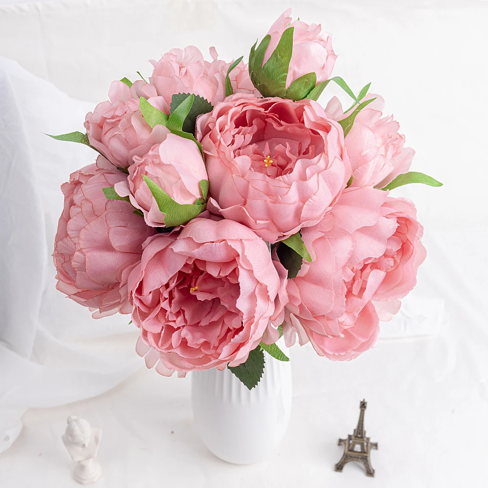 

artificial flowers peony silk bouquet white big head and bud beautiful fake flowers for wedding party home table decoration pink