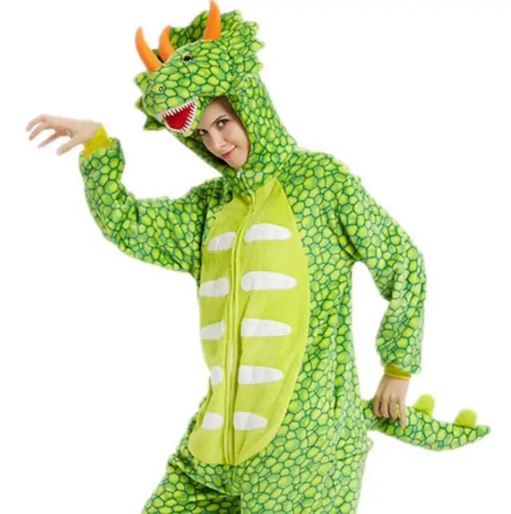 Зеленый Трицератопс кигуруми на Хэллоуин для женщин и мужчин, забавный фланелевый костюм в виде короля льва, зимний костюм в стиле аниме для косплея, комбинезон - Цвет: Green Triceratops