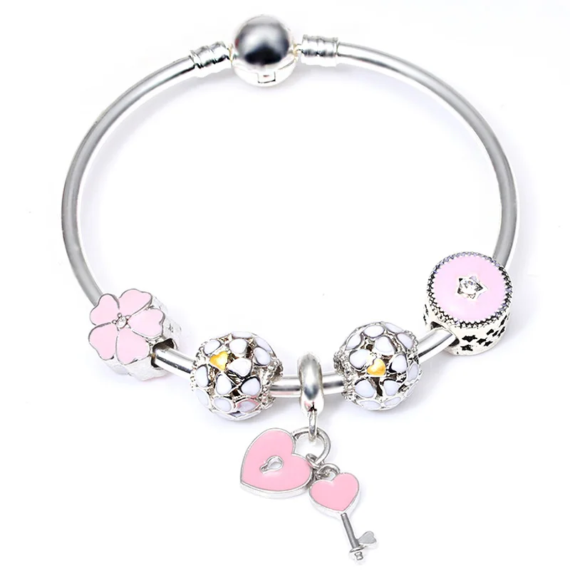 DSZ024 SEIALOY модный серебряный цвет мультфильм Микки Минни Любовь бусины бренд браслеты для женщин бисером Шарм для браслета, украшения в подарок - Окраска металла: DSZ024