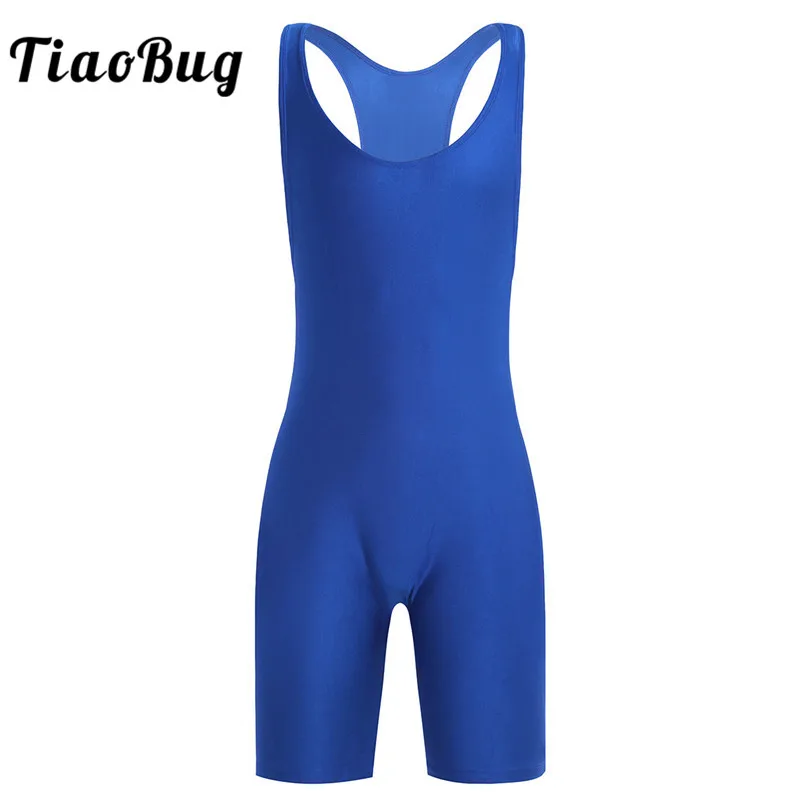 Men One-piece Sleeveless Solid Color Wrestling Singlet Boxer Briefs Tight Bodysuit Underwear Swimming Gymnastics Sports Leotard