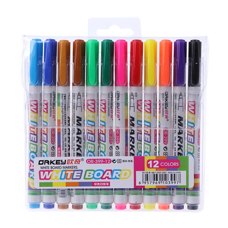 

12 Colors Whiteboard Marker Non Toxic Dry Erase Mark Sign Fine Nib Set Supply