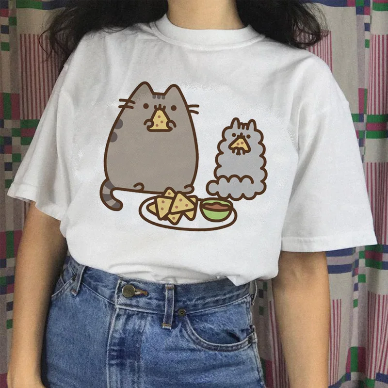 Футболка pusheen cat, harajuku, женская футболка, женская футболка, забавная одежда, эстетическая футболка, Топы, футболка с рисунком, 90s