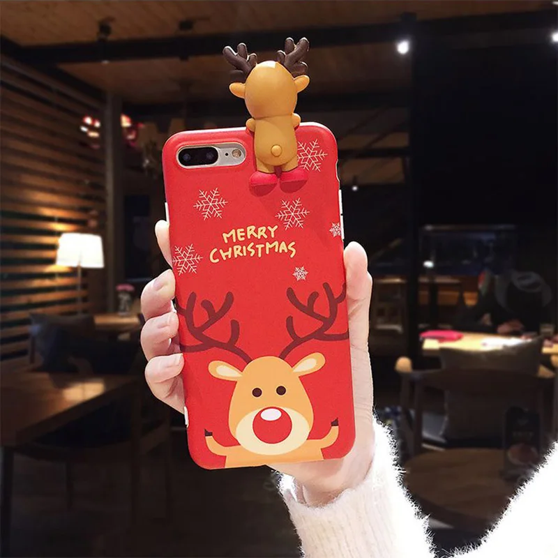 Red Для iPhone 11 11 Pro Max мультяшный Рождественский 3D олень Снеговик Мягкий ТПУ чехол для iPhone X XS XR 7 8 Plus веселая Рождественская задняя крышка - Цвет: Red