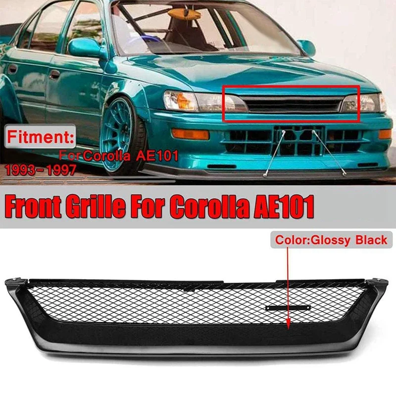 NEW-Car Front Bumper Mesh Grill Grille Gloss Black Racing Grills for Toyota Corolla AE101 1993 1994 1995 1996 1997 | Автомобили и