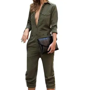

Women Solid Color Long Sleeve Shirt Overall Jumpsuit Casual Long Pants Bodysuit Overall Jumpsuit Casual Long Pants Bodysuit