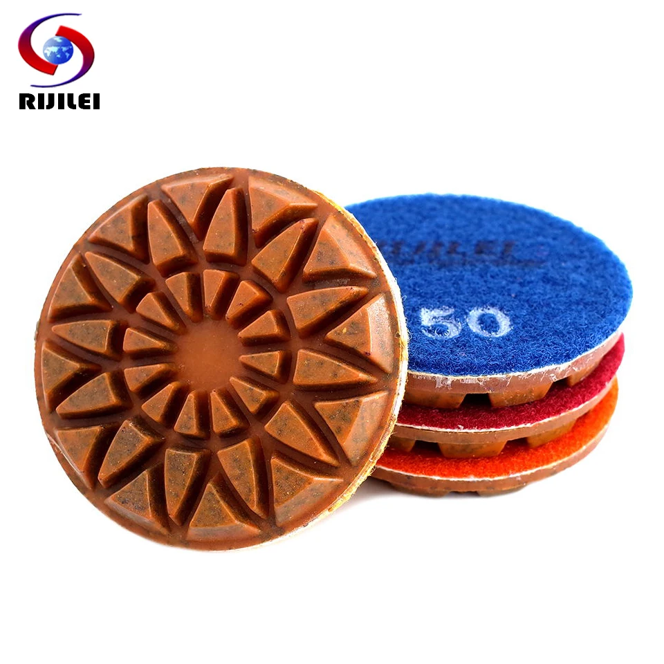 RIJILEI 4PCS 4inch Diamond polishing pads Hybrid Copper bond wet concrete floor plishing pad for granite marble Grinding Discs RIJILEI 4PCS 4inch Diamond polishing pads Hybrid Copper bond wet concrete floor plishing pad for granite marble Grinding Discs