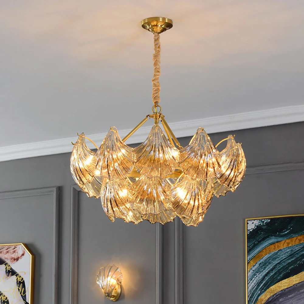 

Modern Chandelier Lighting Creative Shell Light Fixture Gold bedroom Romantic Dining Room Luruxy Crystal LED Chandeliers