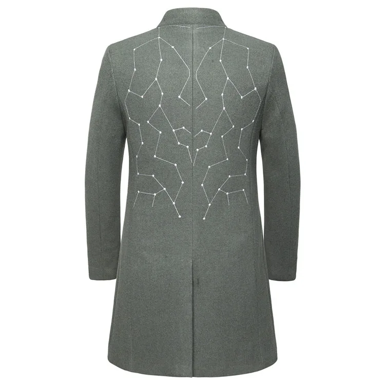 New Autumn Winter Men Warm Jacket Long Sleeve Hooded Solid Coat Pattern Printing Male Clothing Trench Streetwear Cardigan