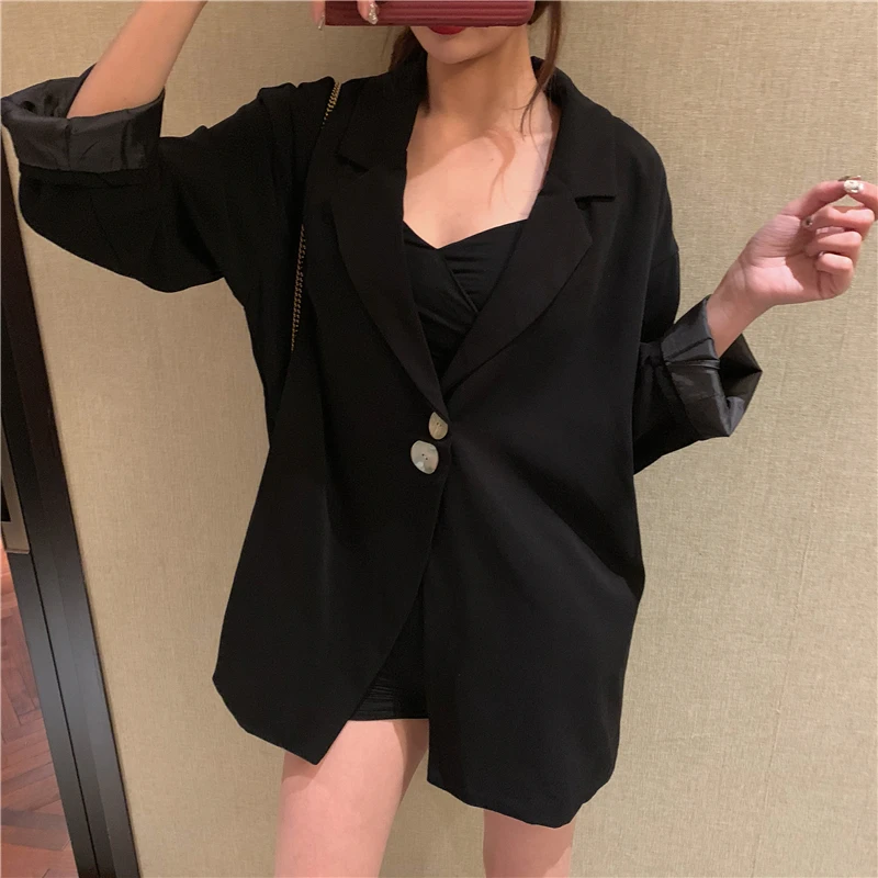 Фотосессия цена контроль 5 Ретро элегантный универсальный свободный крой черный и белый с рисунком костюм куртка 6015