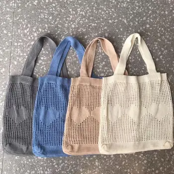 

Girls Korean Fashion Crochet Cute Handbag 2020 Female Casual Daily High Street Summer Beach Knitting Sweet Top-handle Tote Bag