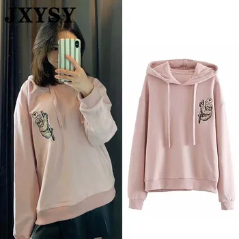 

JXYSY winter hoodies women black pink high street casual cartoon printing oversize loose hoodies women sweatshirt pullovers tops