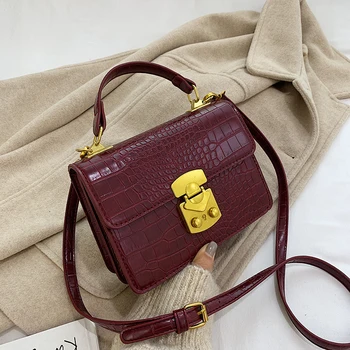 

Vintage Fashion Tote bag 2019 New High Quality PU Leather Women's Designer Handbag Crocodile pattern Lock Shoulder Messenger Bag