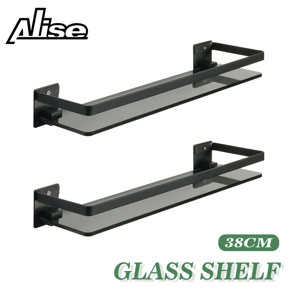 Glass Bathroom Shelf with Black Rail Everything Bathroom